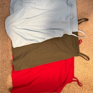 Set of four tank top in Blue, Olive, and Red and pink